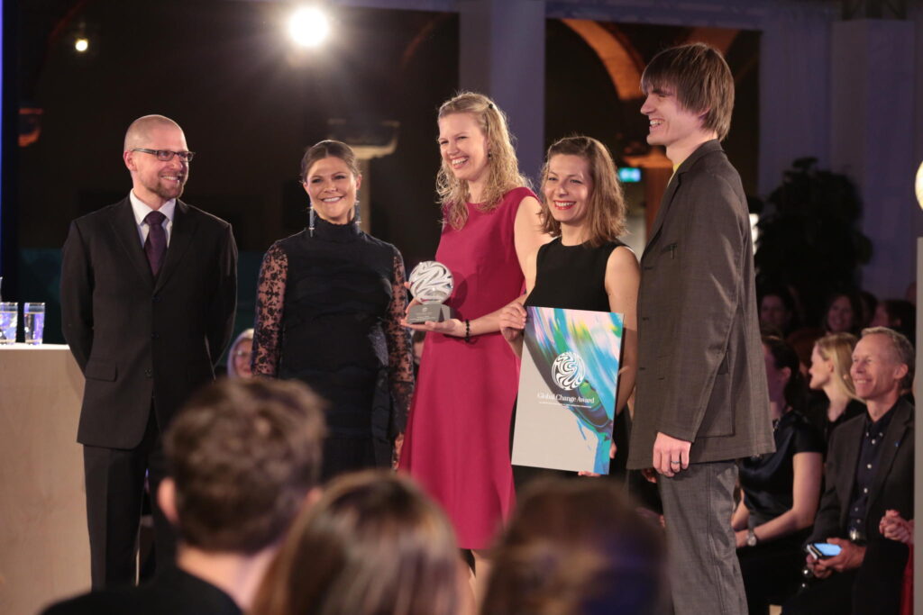 Reverse Resources accepting the award on stage with the Crown Princess of Sweden, Victoria.